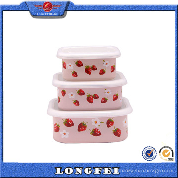 3 PCS Square Shape Enamel Salad Bowl with Lid